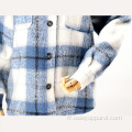 Patchwork Plaid Long Polo Collar Coup Dust